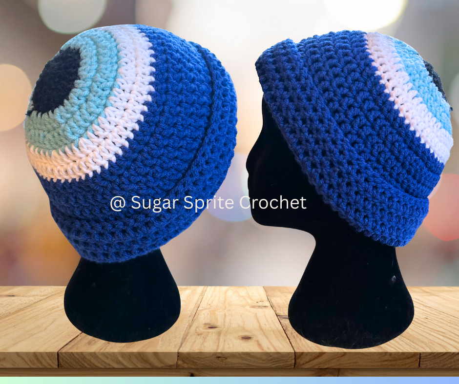 Evil Eye Beanie Free Crochet Pattern